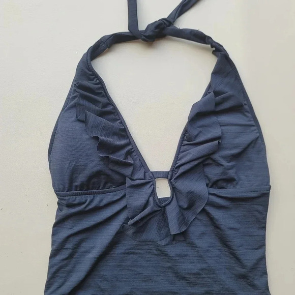 Mossimo Women's Black V-Neck Ruffle top Bathing Swim Suit One Piece Sz L - Picture 11 of 11